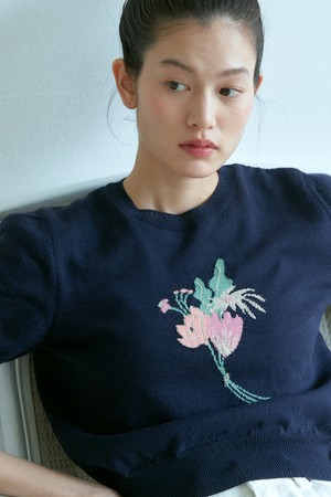 FLOWER CROPPED KNIT_NAVY