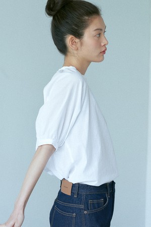 ROUND SHIRRING BLOUSE_WHITE