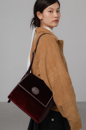 VELVET SHOULDER JEANNE BAG_DARK RED