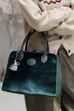 VELVET TOTE MARION BAG_DARK GREEN