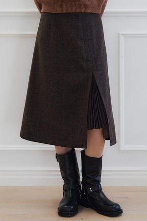 PLEATS POINT SKIRT_BROWN