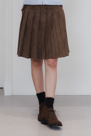 SUEDE PLEATS SKIRT_KHAKI