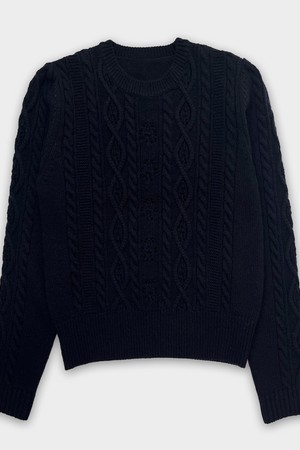 CABLE CROCHET KNIT_DARK NAVY