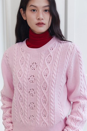 CABLE CROCHET KNIT_LIGHT PINK