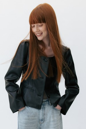 CO FAUX LEATHER SQUARE NECK JACKET_BLACK