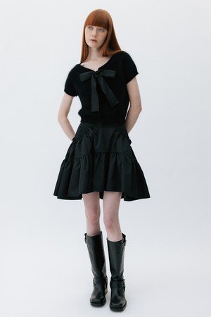 CO SHIRRING VOLUME MINI SKIRT_BLACK