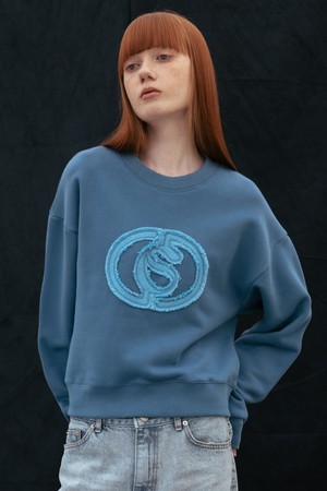 CO TWEED LOGO PATCHWORK SWEATSHIRT_SMOKE BLUE