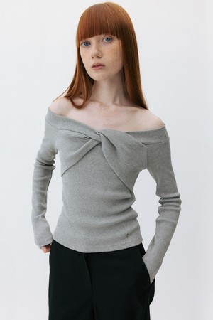 CO OFF SHOULDER JERSEY TOP_GREY