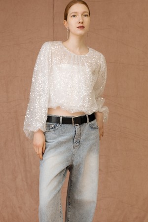 CO SEQUIN SHIRRING BLOUSE_WHITE