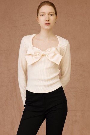 CO RIBBON U-NECK JERSEY TOP_IVORY