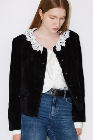 CO VELVET LACE COLLAR JACKET_BLACK