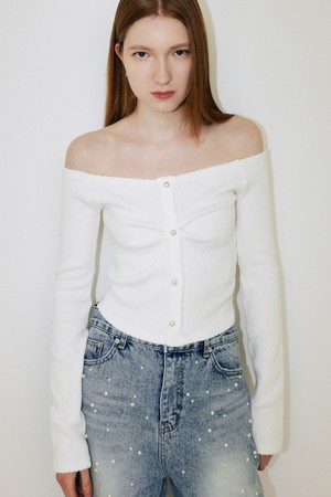 CO OFF SHOULDER PEARL JERSEY TOP_IVORY