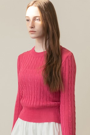 [23SS] A CABLE RIBBON KNIT TOP_PINK