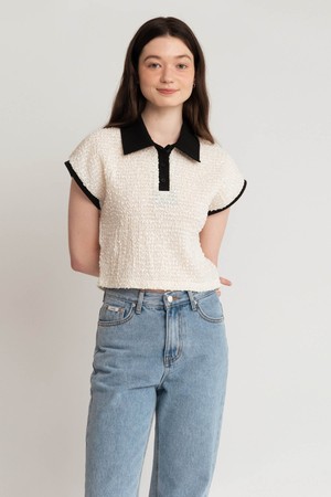 A SHIRRING CAP SLEEVE T_IVORY