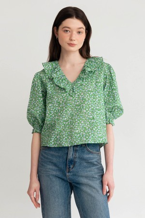 A FLORAL SHIRRING BLOUSE_GREEN