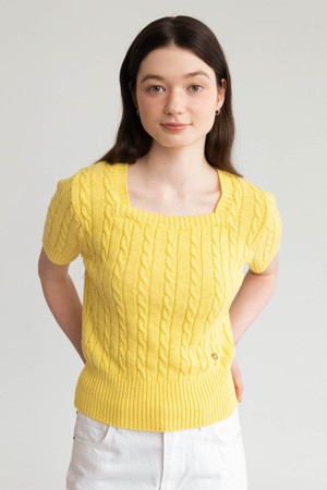 A SQUARE NECK CABLE HALF KNIT_YELLOW