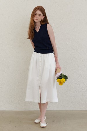 [23SS] A STRIPE SHIRRING LONG SKIRT_WHITE