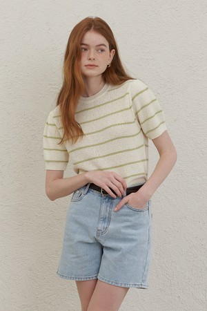 [23SS] A STRIPE PUFF SLEEVE KNIT_CREAM