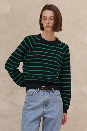 [23FW] A STRIPE RAGLAN KNIT TOP NAVY