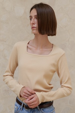 A SQUARE NECK RIBBED T [3colors]