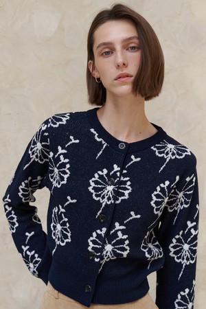 A FLOWER SEED JACQUARD KNIT CARDIGAN_NAVY