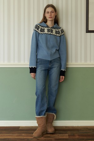 [23FW] A NORDIC ZIP-UP KNIT-BLUE