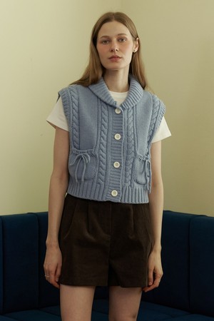 [23FW] A CABLE COLLAR KNIT VEST_BLUE