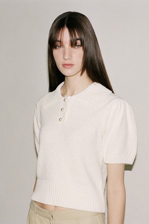 CO PUFF SHOULDER COLLAR KNIT TOP_IVORY