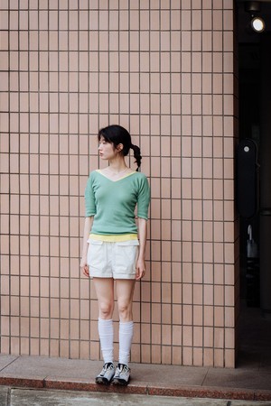 GREEN COTTON RIBBED SLIM TOP