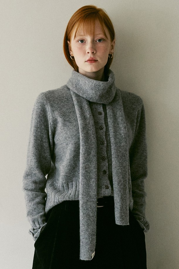 AMONG - 가디건 - A WOOL MUFFLER CARDIGAN SET_GREY