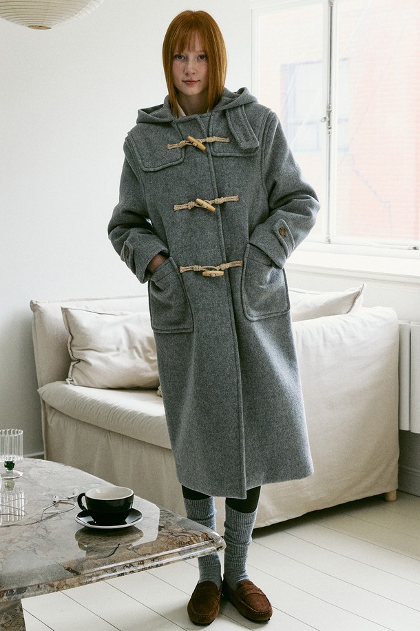 AMONG - 코트 - A WOOL HOOD DUFFLE COAT GREY