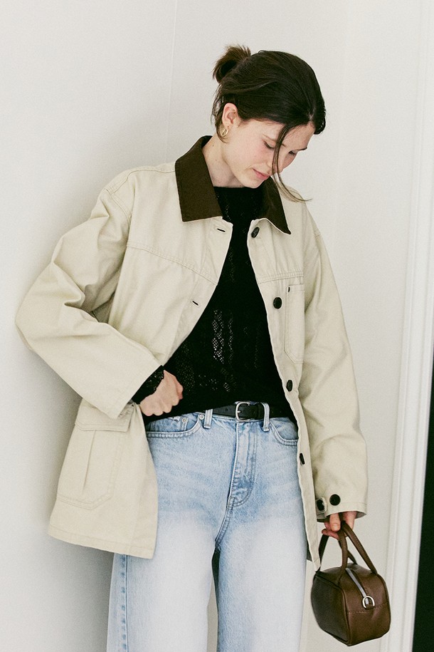 AMONG - 자켓 - A COLLAR POINT WORK JACKET_BEIGE