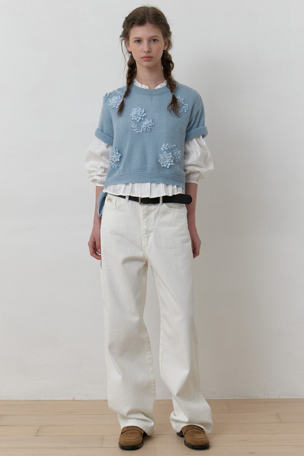 AMONG - 스웨터 - A FLOWER MOHAIR KNIT TOP_LIGHT BLUE