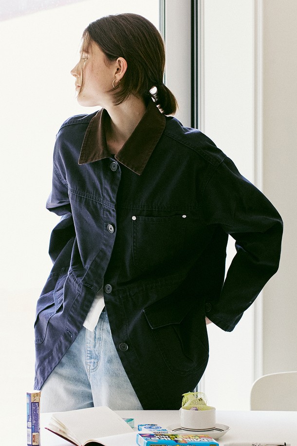 AMONG - 자켓 - A COLLAR POINT WORK JACKET_NAVY