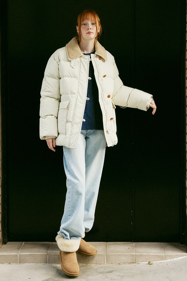 AMONG - 패딩 - A FUR COLLAR DUCK DOWN HALF PADDING IVORY