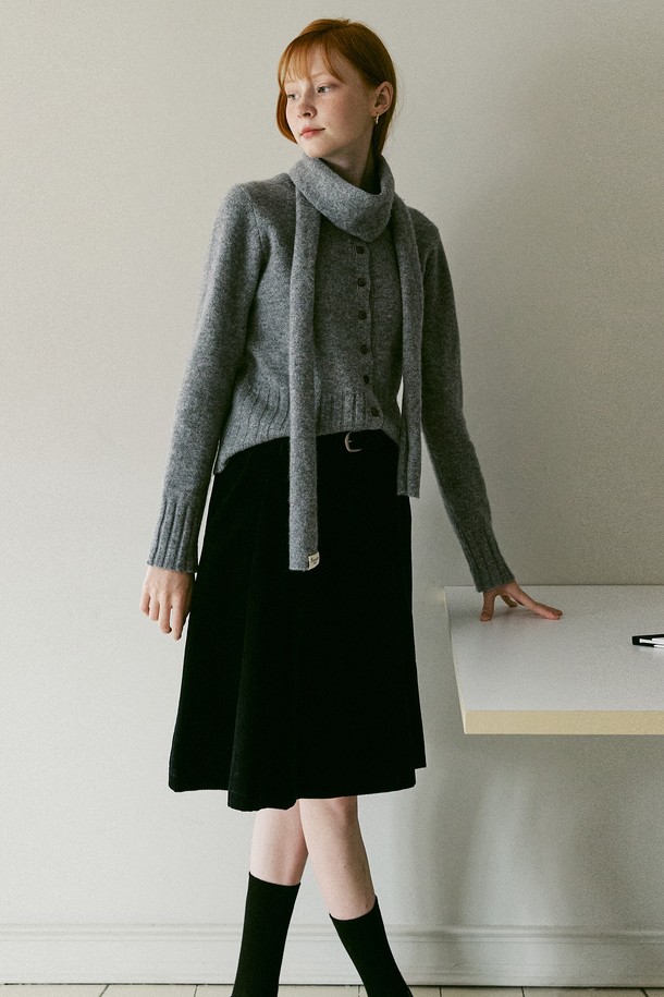 AMONG - 가디건 - A WOOL MUFFLER CARDIGAN SET_GREY