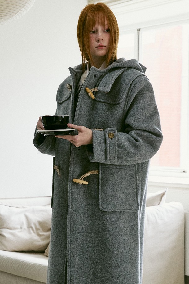 AMONG - 코트 - A WOOL HOOD DUFFLE COAT GREY