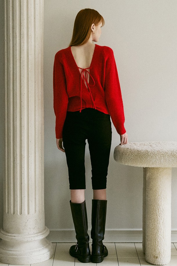 AMONG - 스웨터 - A 2 WAY DEEP V NECK KNIT_RED