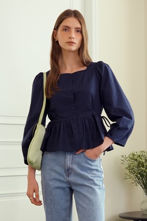 [24SS] A SQUARE NECK COTTON BLOUSE_NAVY