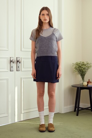 [24SS] A WOOL PLEATS MINI SKIRT_NAVY