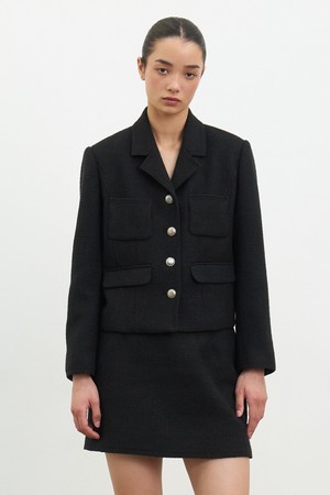 CO 4-BUTTON TWEED JACKET_BLACK