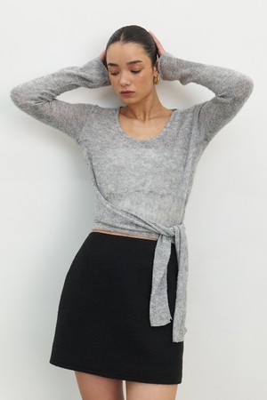 CO TIED WAIST TOP_GREY