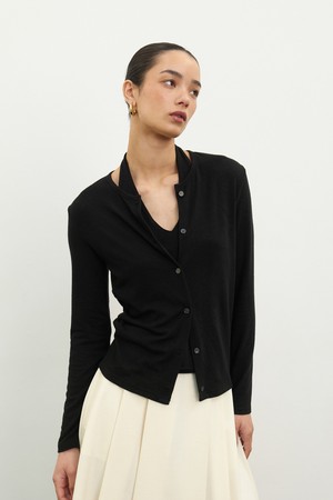 CO HALTER NECK LAYERED CARDIGAN_BLACK