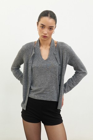 CO HALTER NECK LAYERED CARDIGAN_GREY