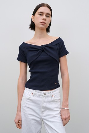 CO OFF SHOULDER HALF JERSEY TOP_NAVY