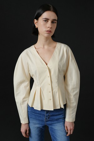 CO PUFF SLEEVE PLEATED BLOUSE_CREAM