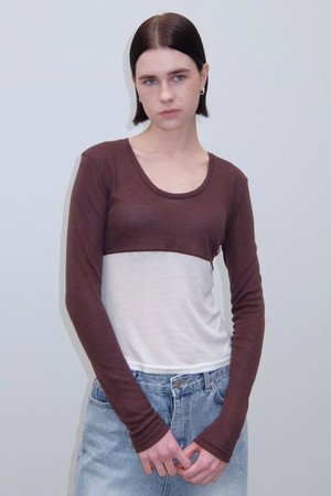 CO TWO TONE DEEP NECK TEE_BROWN