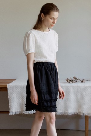 A LACE BANDING MIDI SKIRT_BLACK