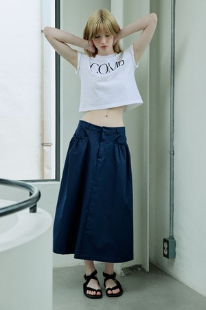 CO POCKET SHIRRING COTTON SKIRT_NAVY