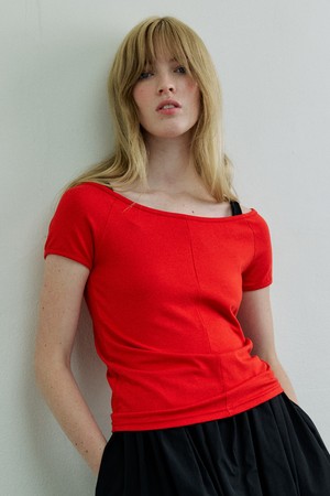 CO BOAT NECK RAGLAN HALF SLEEVE TOP_RED